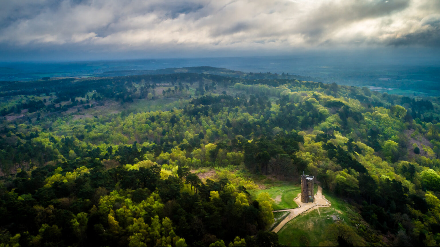 Aerial view of Leith Hill and Surrey landscape