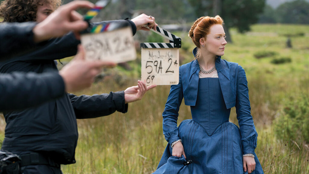 Behind the scenes photo of Saoirse Ronan on set of Mary Queen Of Scots