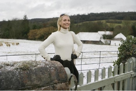 Image of Cameron Diaz as Amanda Woods in The Holiday, with Shere countryside in the background